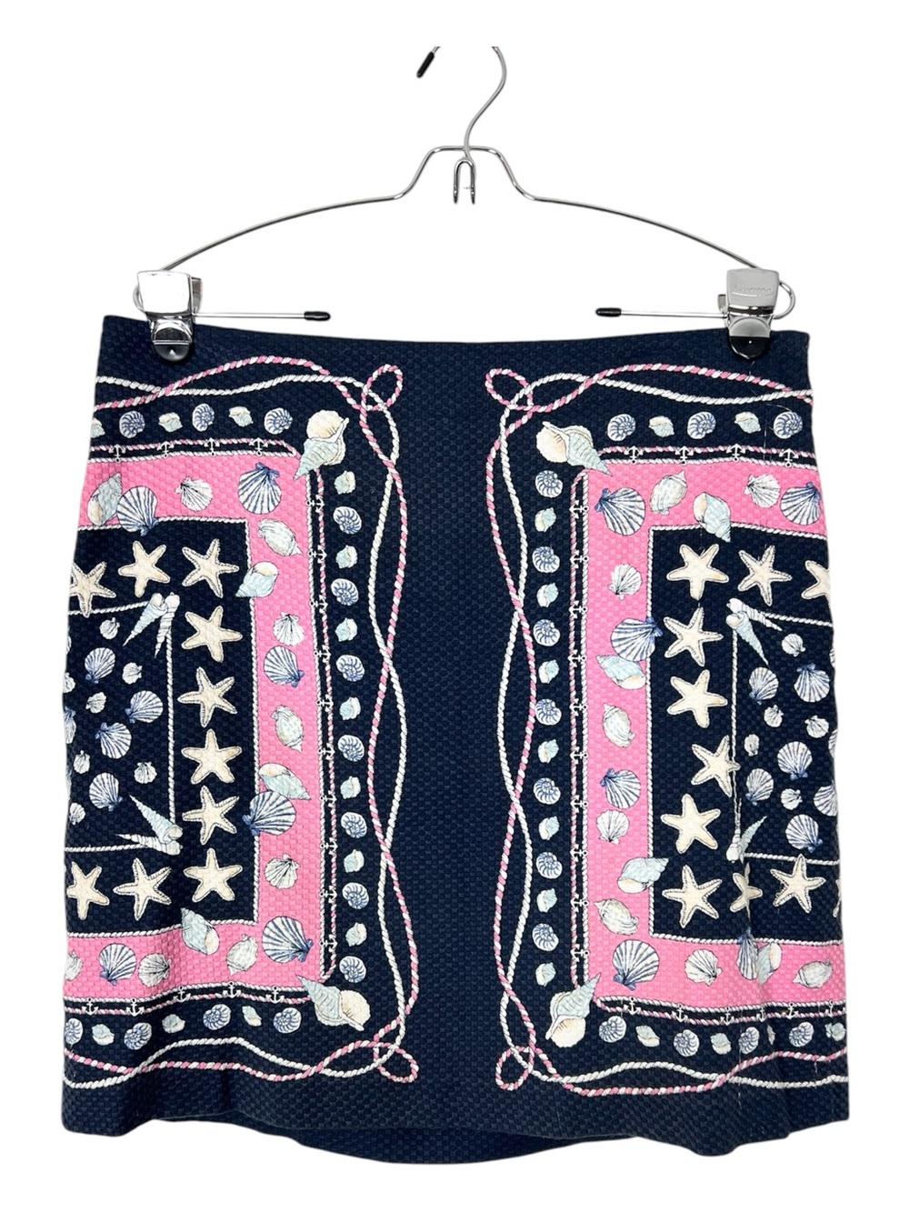 Talbots Skirt Womens 10 Navy Blue Pink Seashells Pique Pencil Lined Zip Nautical